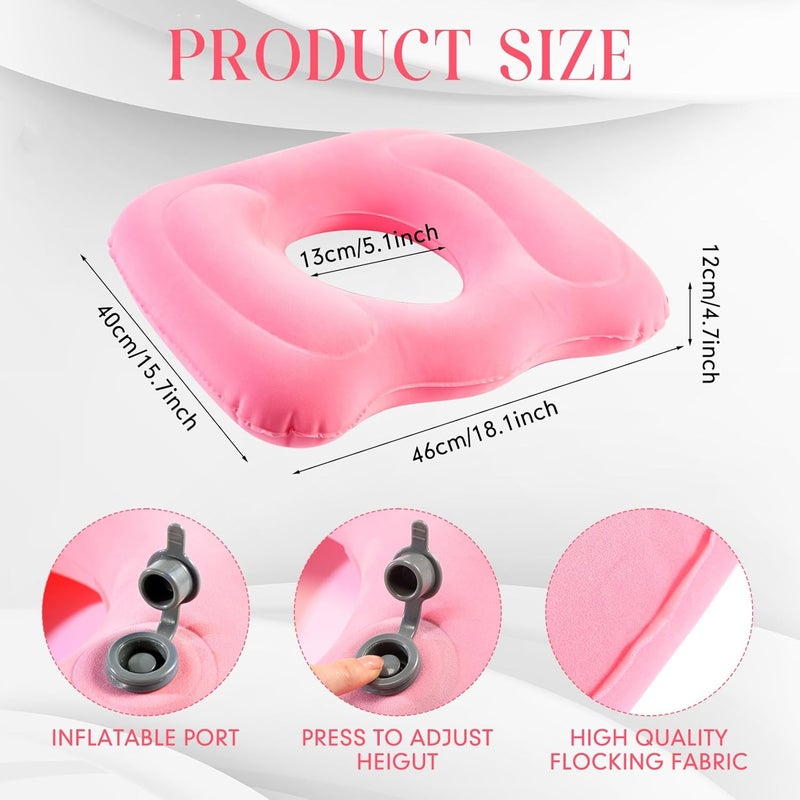 Leinuosen 1 Pcs Inflatable Seat Cushion 18.1'' x 15.7'' x 4.7'' Portable Lift Donut Pillow Height Adjustable Hemorrhoid Pillow for Tailbone Back Pain Bed Sore Home Car Chair Wheelchair Sitting (Pink) - Image 3